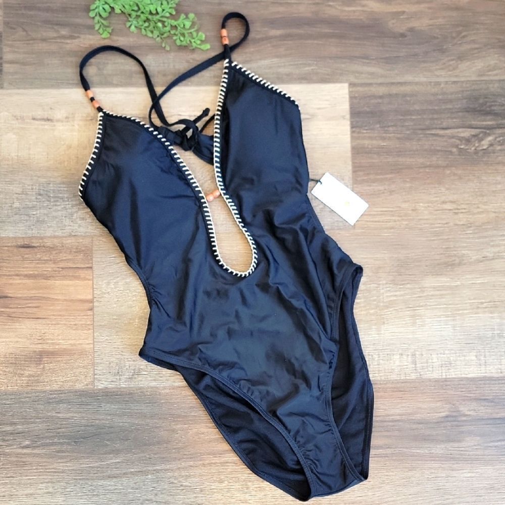 Shade & Shore Black One-Piece Swimsuit Womens Size L
